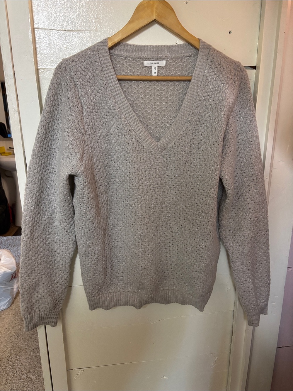 Marc New York V-Neck Knit Sweater in Light Taupe Gray